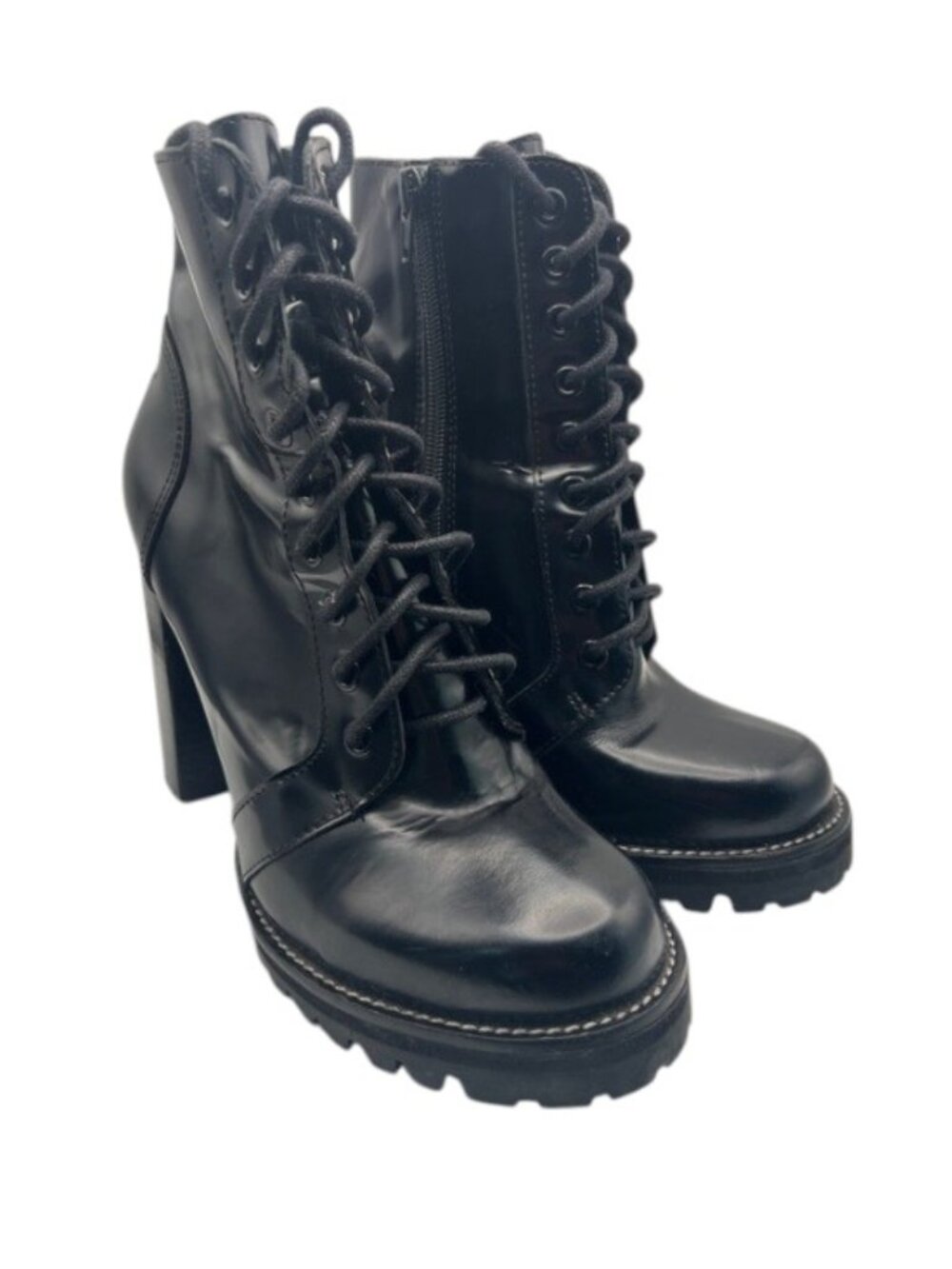 Jeffrey Campbell 8.5 Legion Black Leather Lug Sole Heeled Boots Y2K Grunge